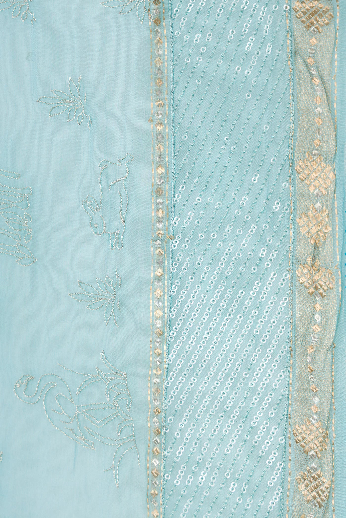 Border image of Sky Blue Dual Tone Chanderi Silk Saree with Zari Butta on the body and Zari Border. 