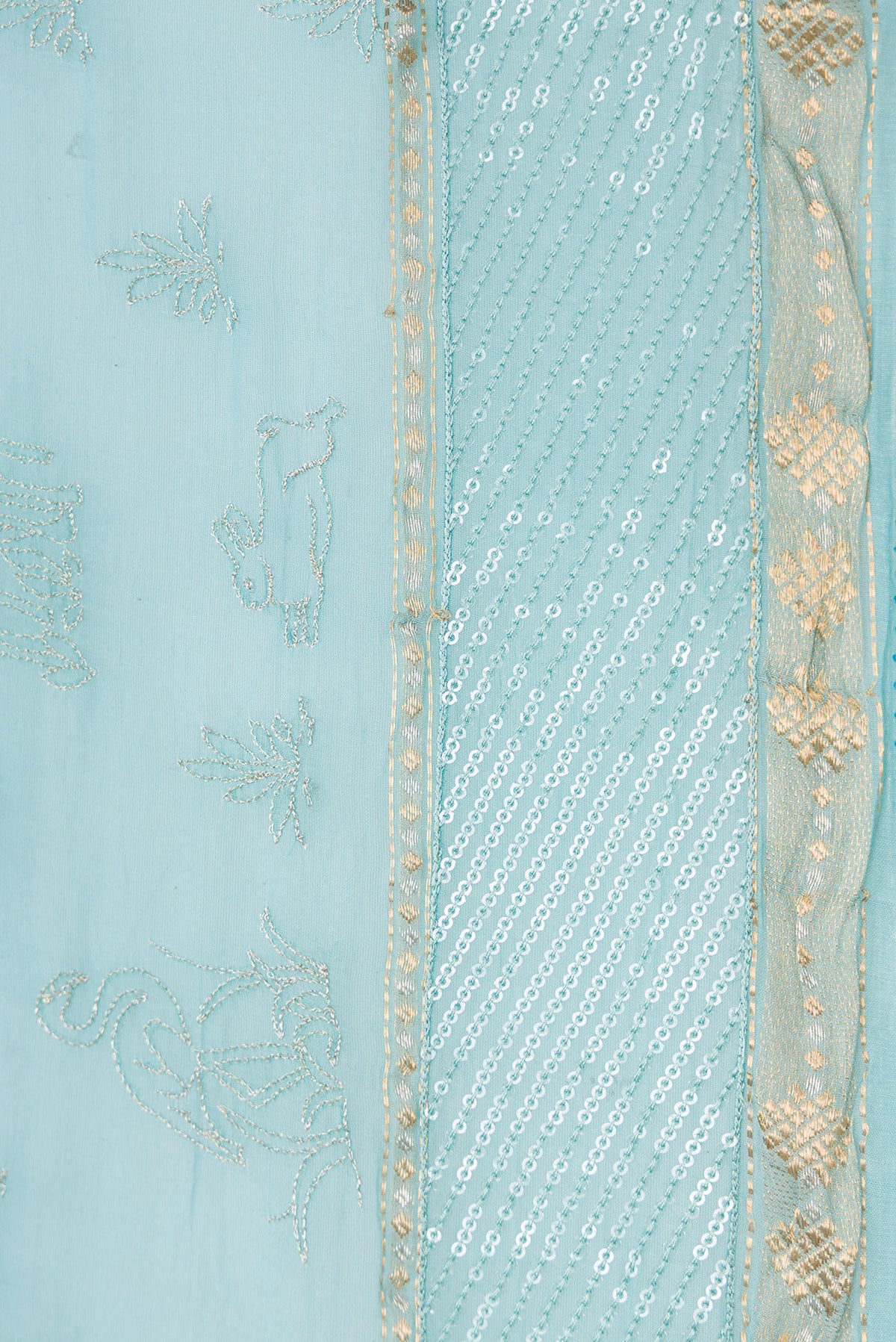 Border image of Sky Blue Dual Tone Chanderi Silk Saree with Zari Butta on the body and Zari Border. 
