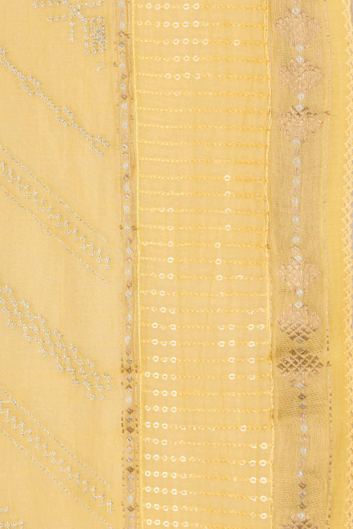 Border image of Yellow Dual Tone Chanderi Silk Saree with Embroidery on the body and Embroidery Border. 