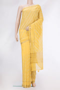 Yellow Dual Tone Chanderi Silk Saree with Embroidery on the body and Embroidery Border.  displayed on a mannequin