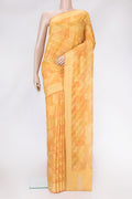 Orange Dual Tone Chanderi Silk Saree with Thread Butta on the body and Zari And Thread Border.  displayed on a mannequin