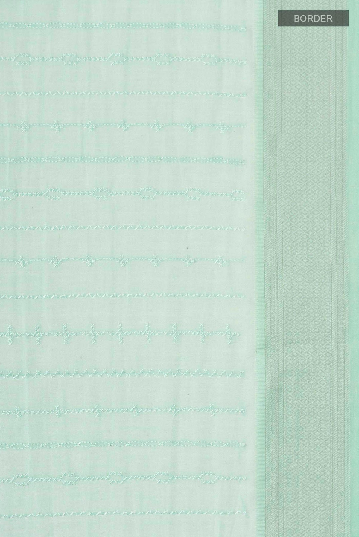 Border image of Green Silk Cotton Saree with Printed design on the body and Zari Border