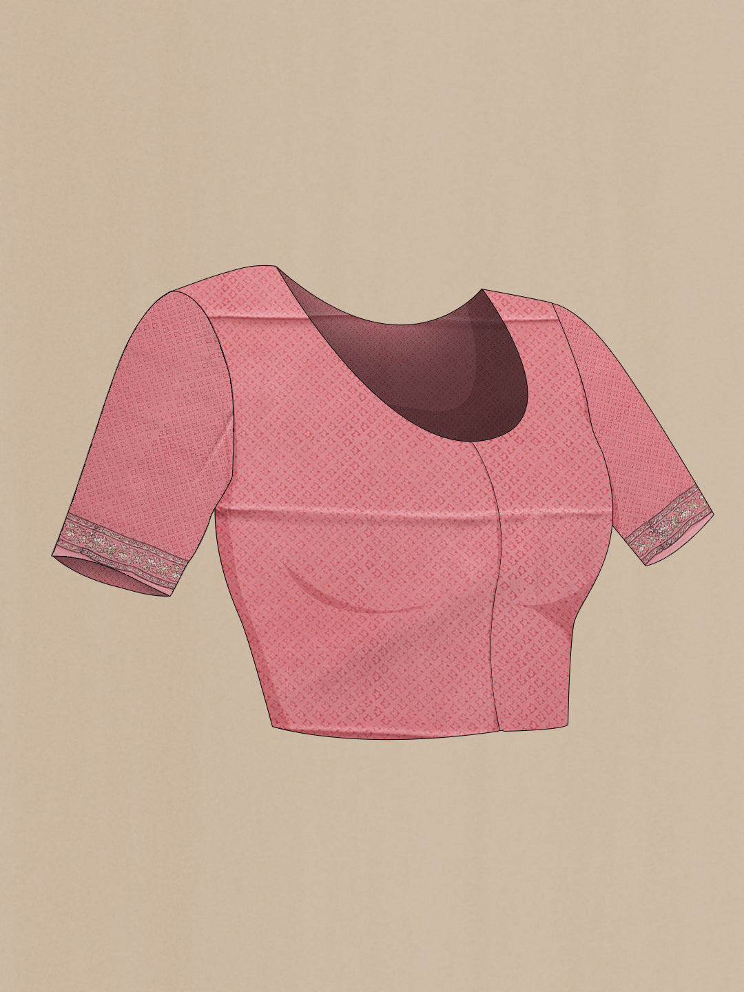 Close up image of the blouse of Pink Dual Tone Crepe Saree with Printed design on the body and Zari Border. 