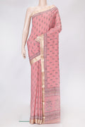 Pink Dual Tone Crepe Saree with Printed design on the body and Zari Border.  displayed on a mannequin