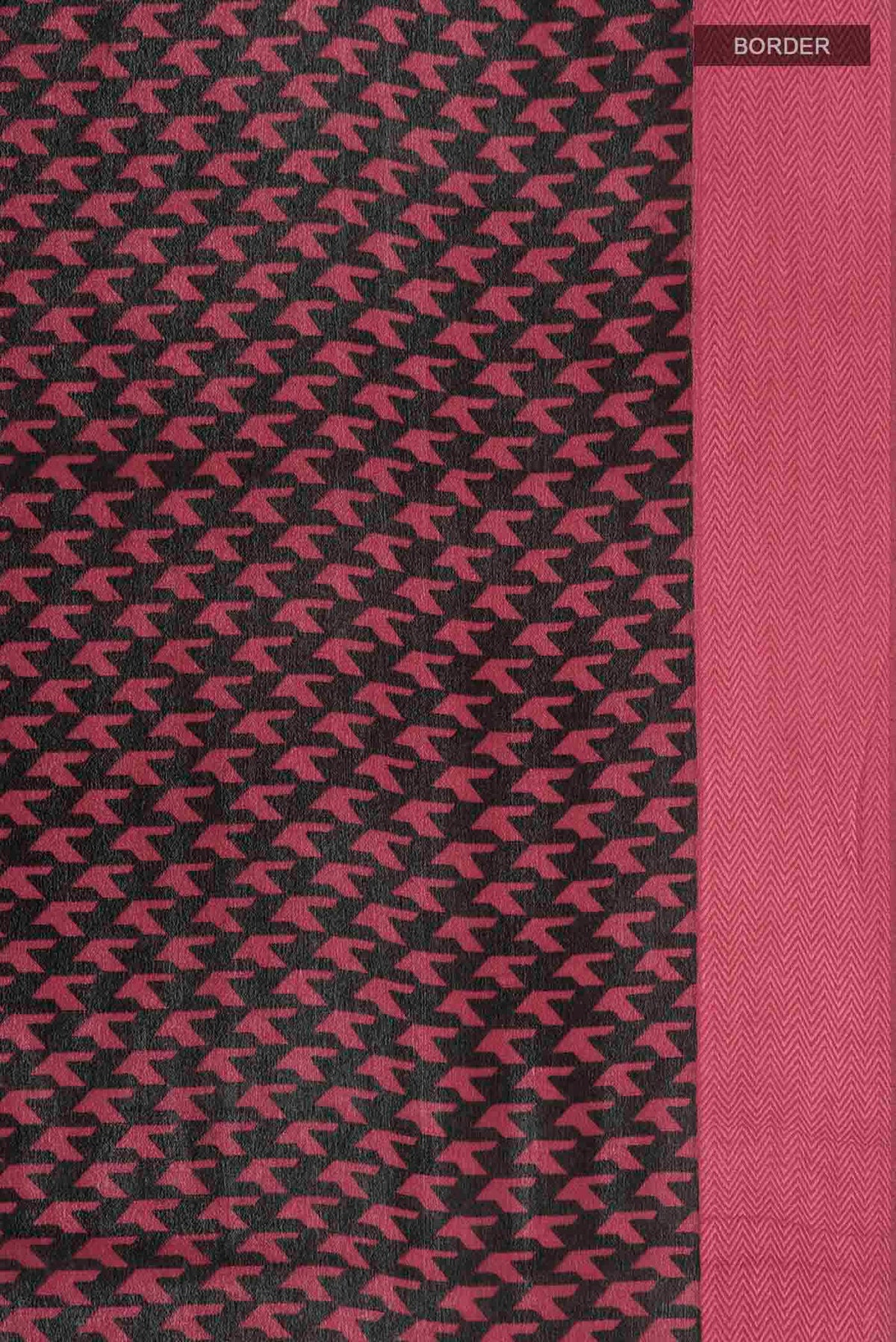 Border image of Black Mysore Crepe Saree with Printed design on the body and Thread Border