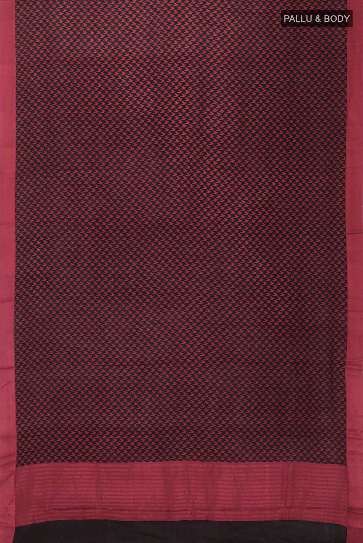 Flat view of Black Mysore Crepe Saree with Printed design on the body and Thread Border