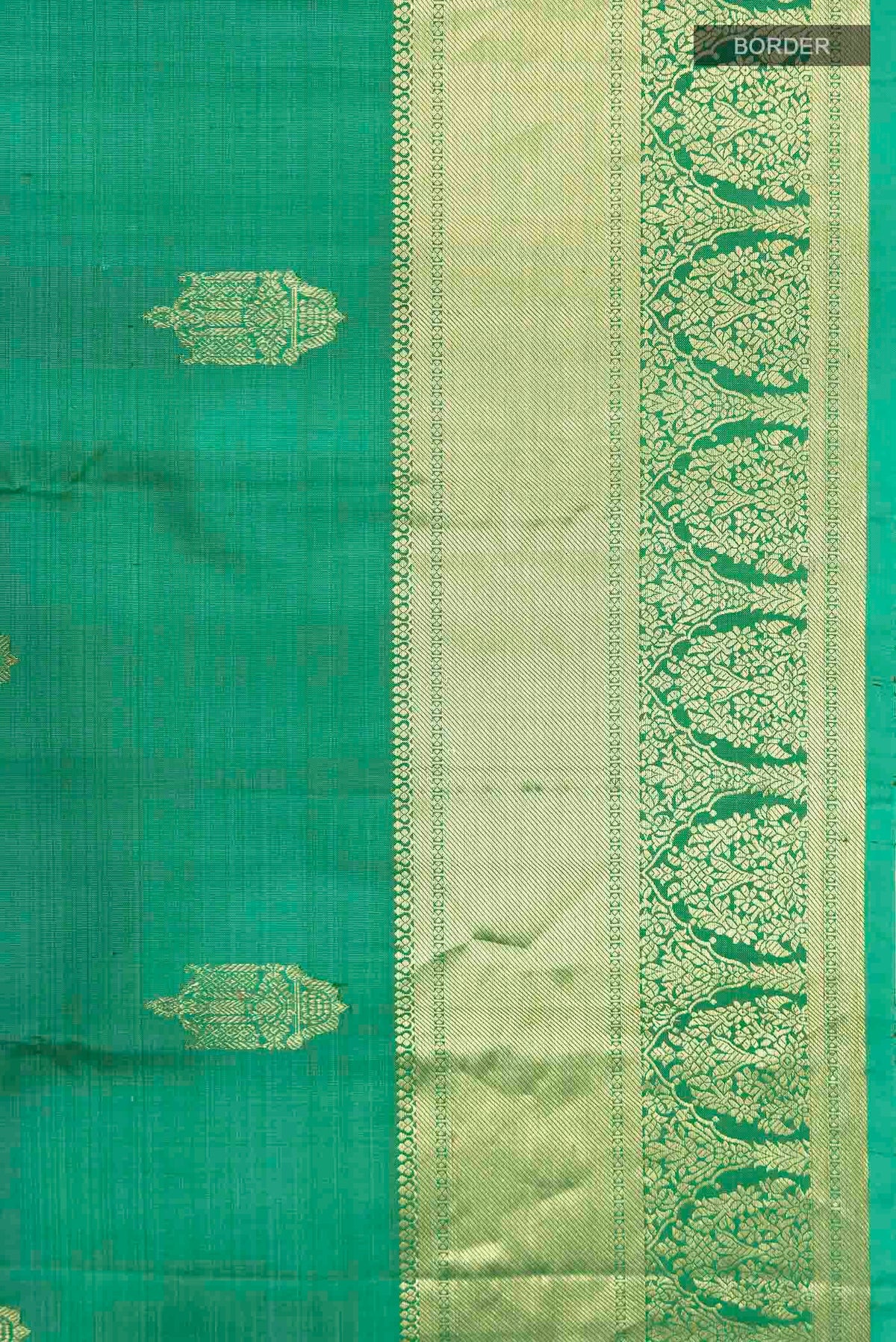 Border image of Green Kanchipuram Silk Saree with Zari Butta on the body and Zari Border