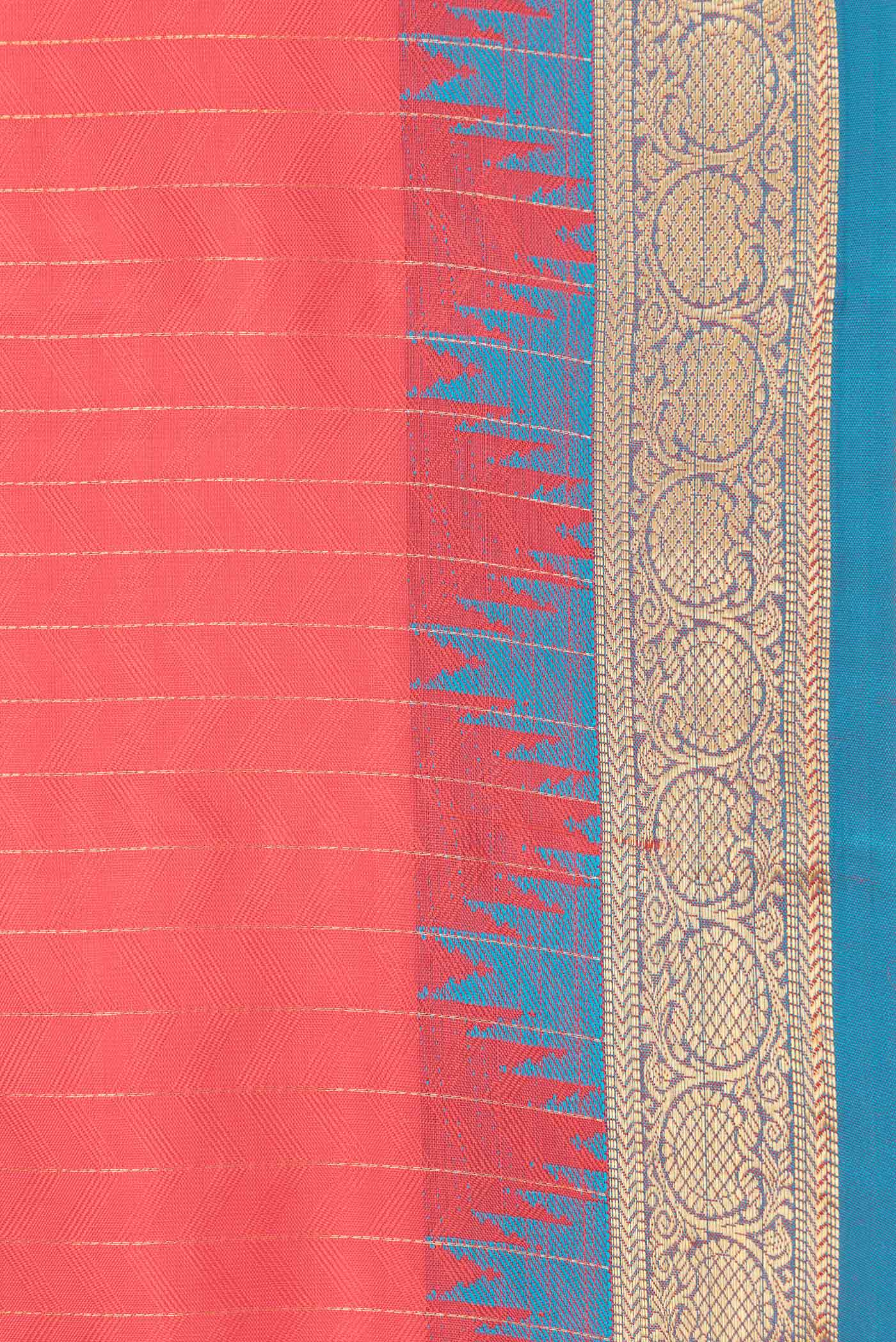 Border image of Red Dual Tone Kanchipuram Saree with Jacquard With Zari Butta on the body and Zari And Thread Border