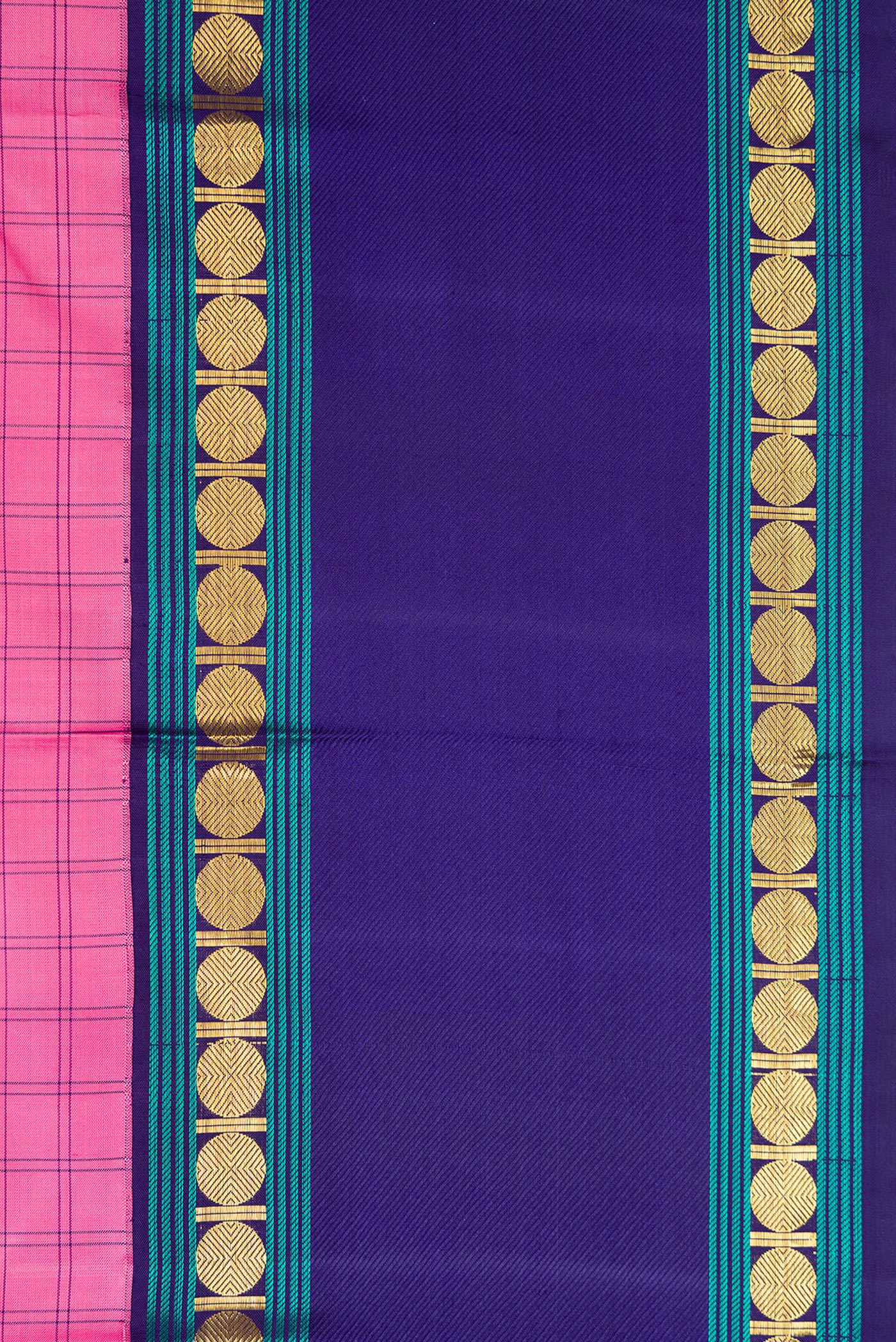 Border image of Pure Silk Pure Zari Pink Dual Tone Kanjivaram Saree with Checked design on the body and Zari Border. 
