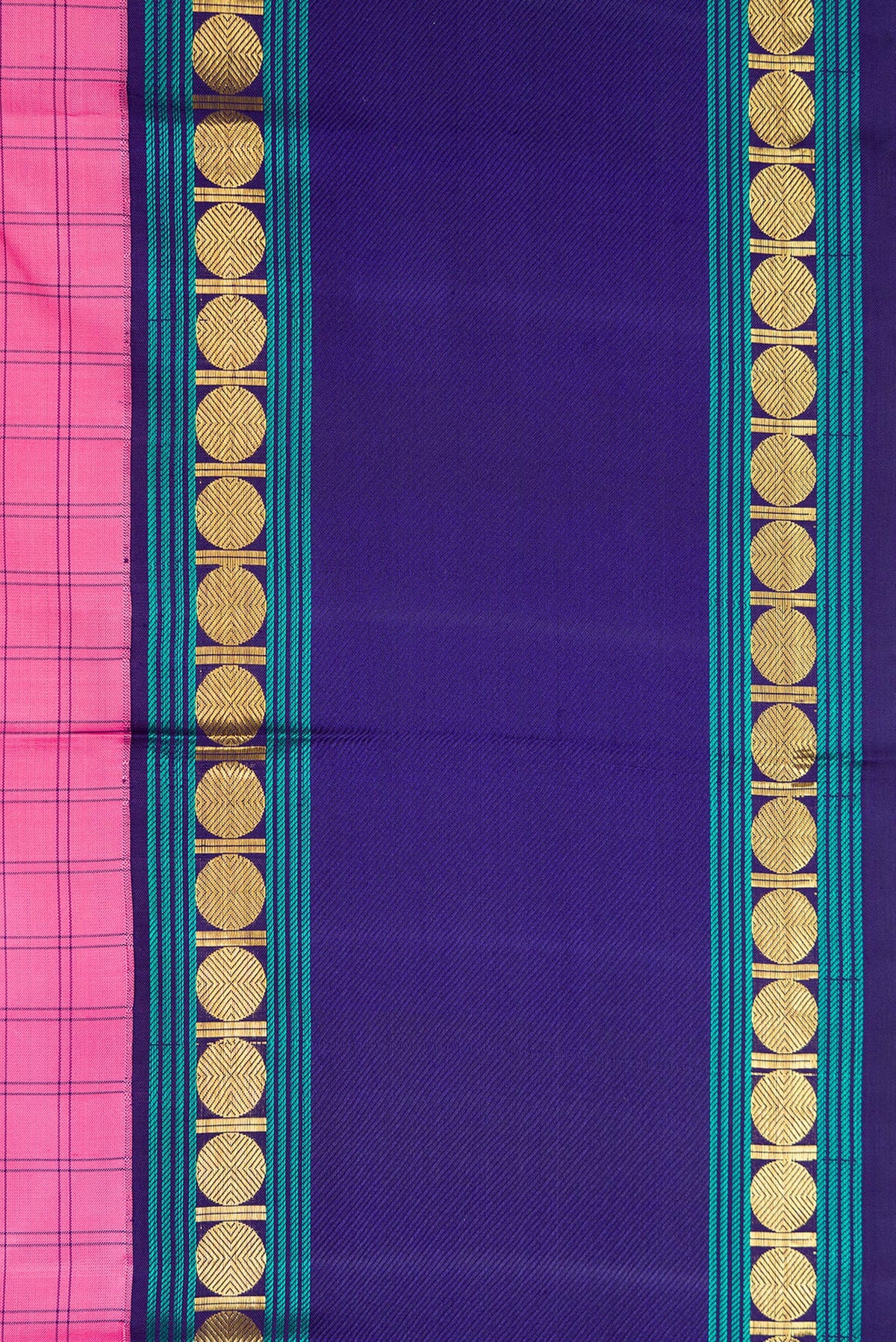 Border image of Pure Silk Pure Zari Pink Dual Tone Kanjivaram Saree with Checked design on the body and Zari Border. 