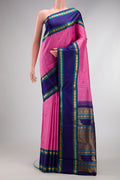 Pure Silk Pure Zari Pink Dual Tone Kanjivaram Saree with Checked design on the body and Zari Border.  displayed on a mannequin