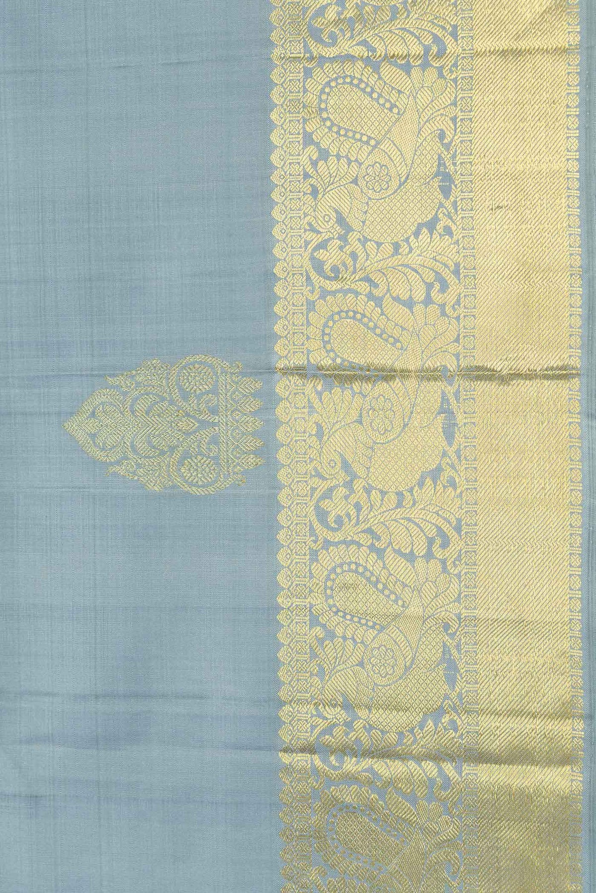 Border image of Grey Dual Tone Kanchipuram Silk Saree with Zari Butta on the body and Zari Border