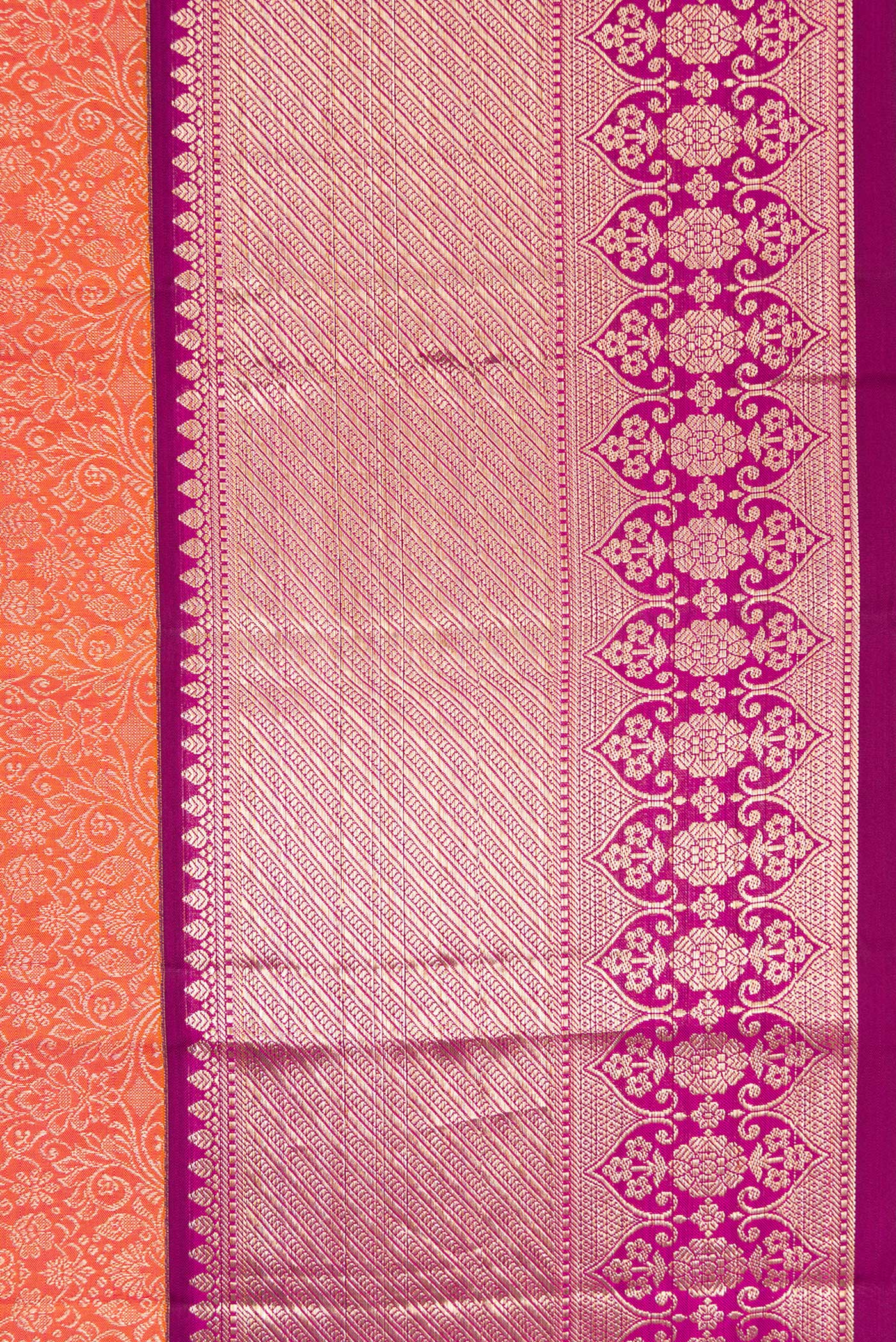 Border image of Brick Orange Dual Tone Kanchipuram Silk Saree with Zari Brocade on the body and Fancy Border. 