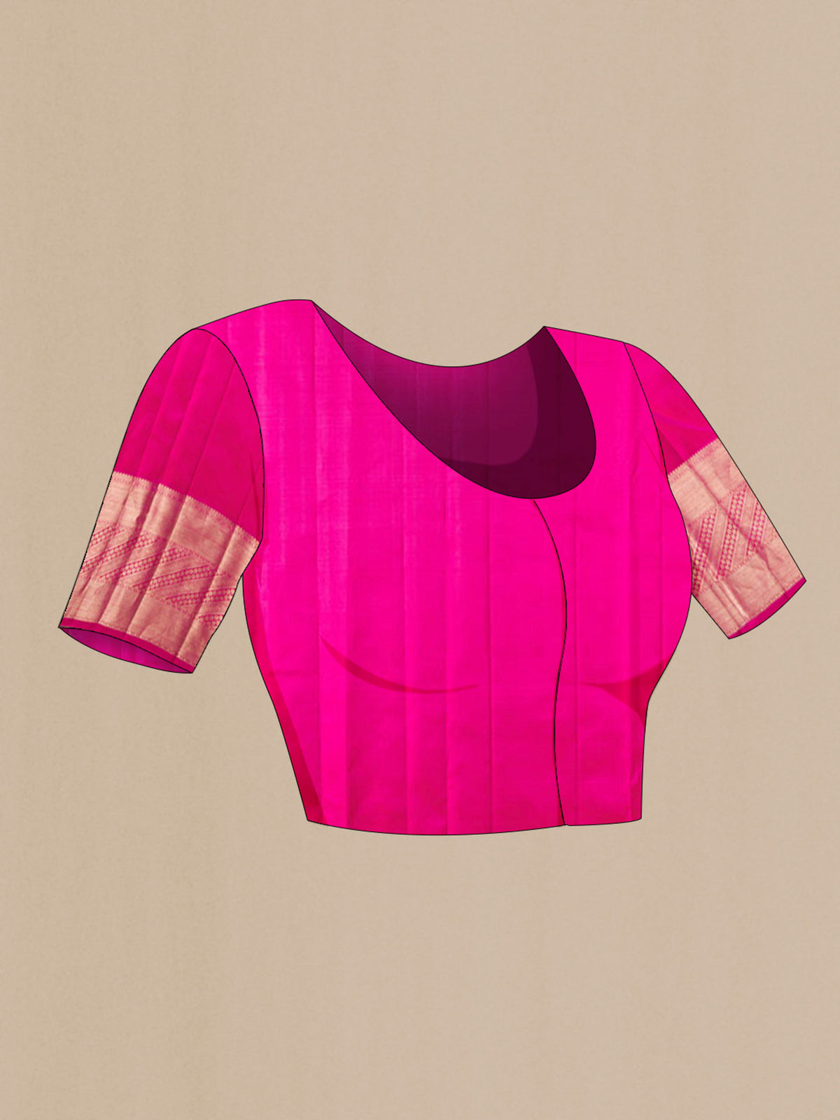 Close up image of the blouse of Orange Kanchipuram Silk Saree with Zari Brocade on the body and Zari Border