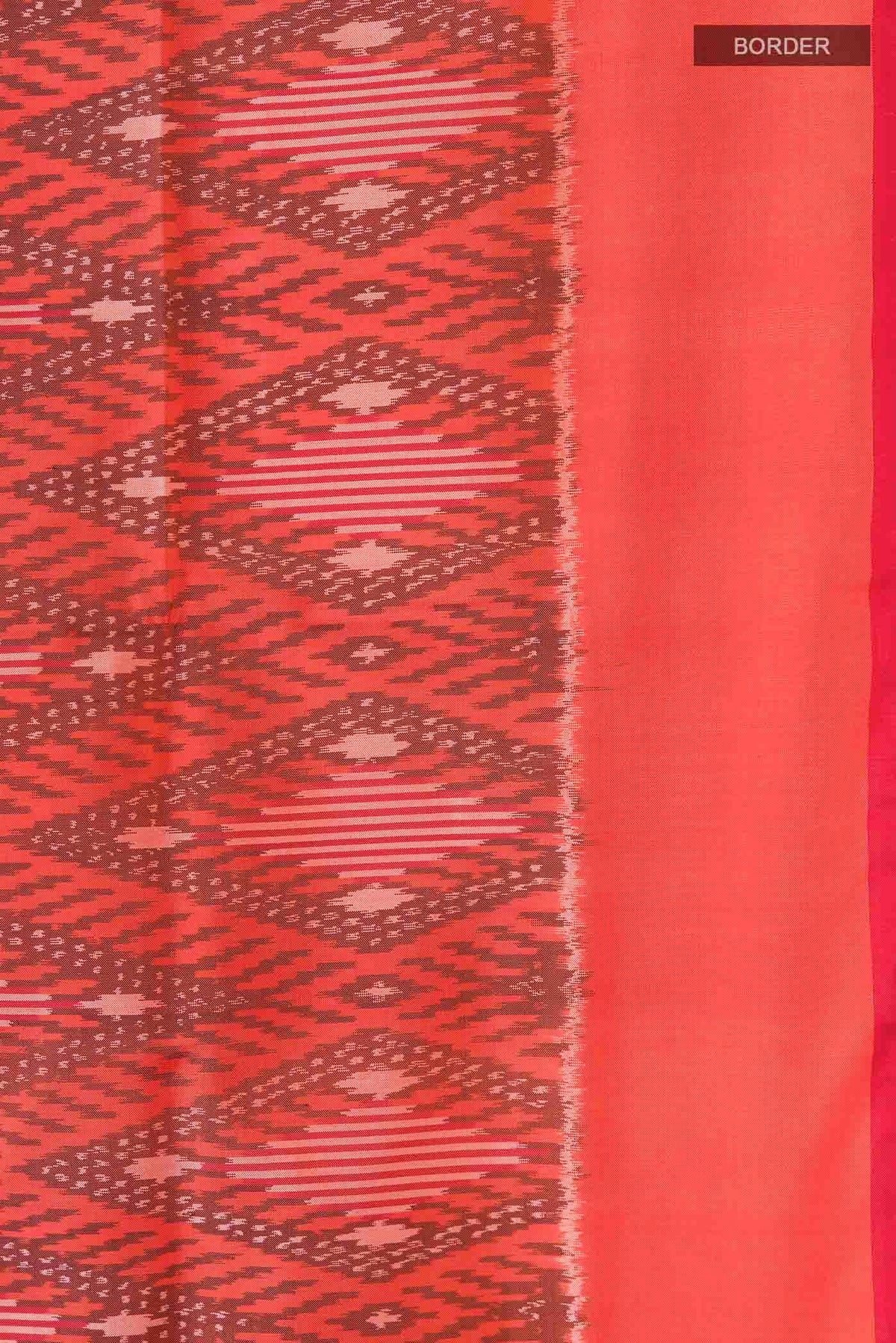 Border image of Orange Pochampally Silk Saree with Pure Ikat on the body and Plain Border