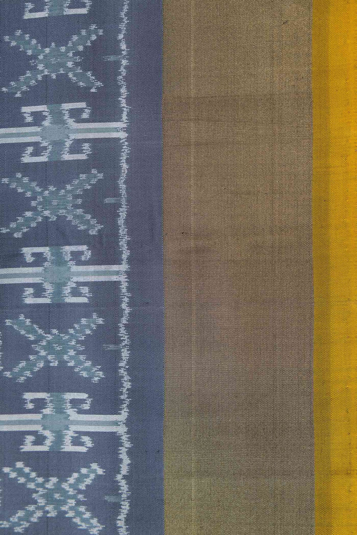 Border image of Grey Dual Tone Double Ikat Saree with Ikat Print on the body and Zari Border