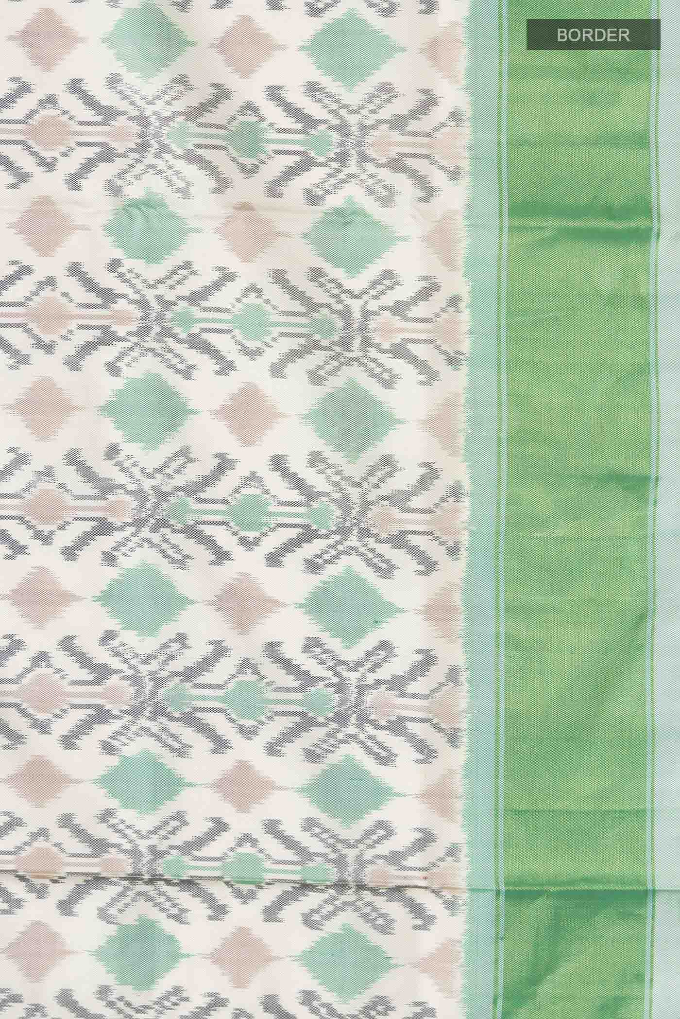 Border image of White Pochampally Silk Saree with Pure Ikat on the body and Zari Border