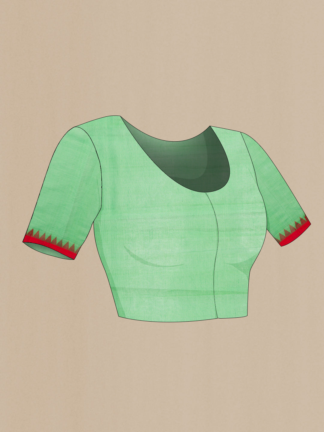 Close up image of the blouse of Green Dual Tone Uppada Cotton Saree with Plain Body and Plain Border