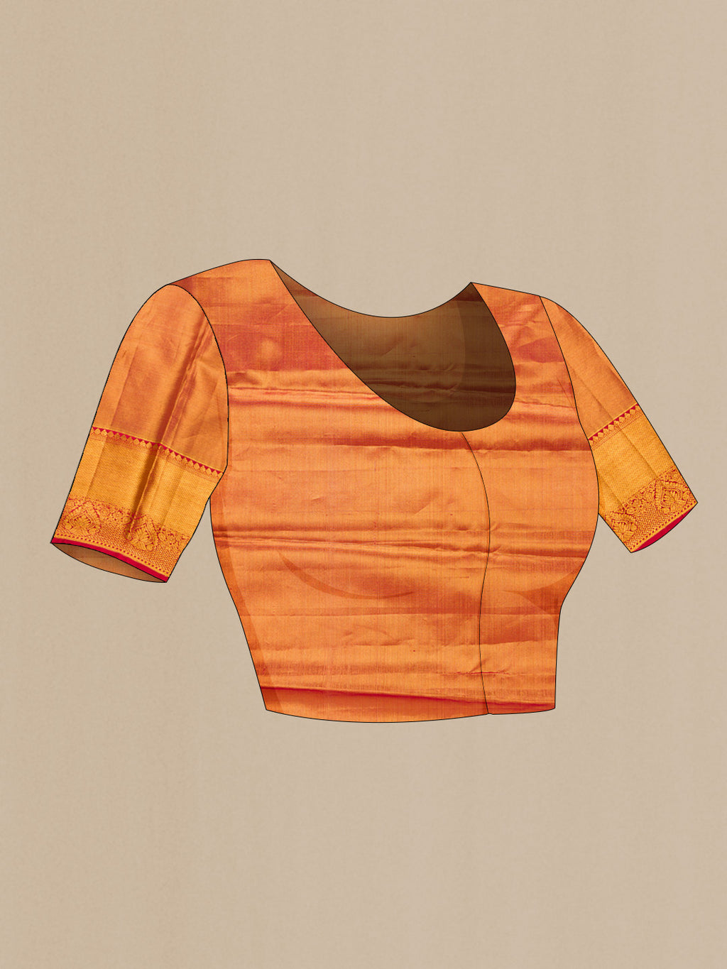 Close up image of the blouse of Gold Dual Tone Kanchipuram Tissue Silk Saree with Zari Brocade on the body and Zari Border. 