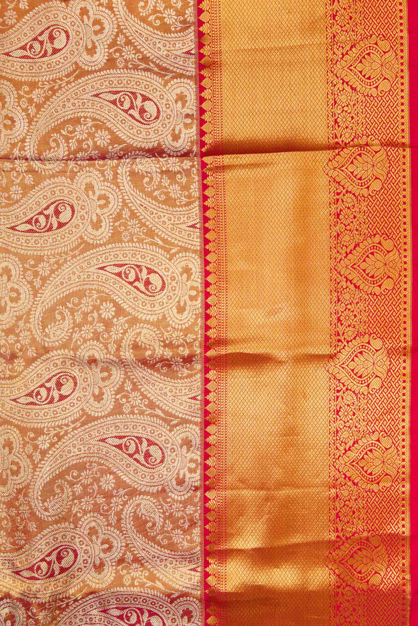 Border image of Gold Dual Tone Kanchipuram Tissue Silk Saree with Zari Brocade on the body and Zari Border. 