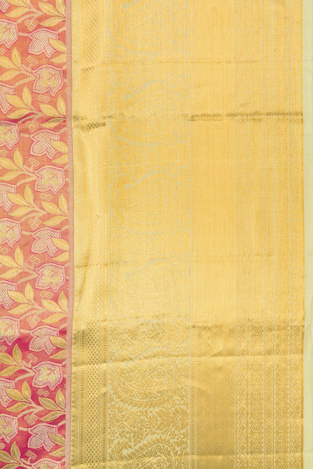 Border image of Pink Dual Tone Kanchipuram Tissue Silk Saree with Zari Brocade on the body and Zari Border. 