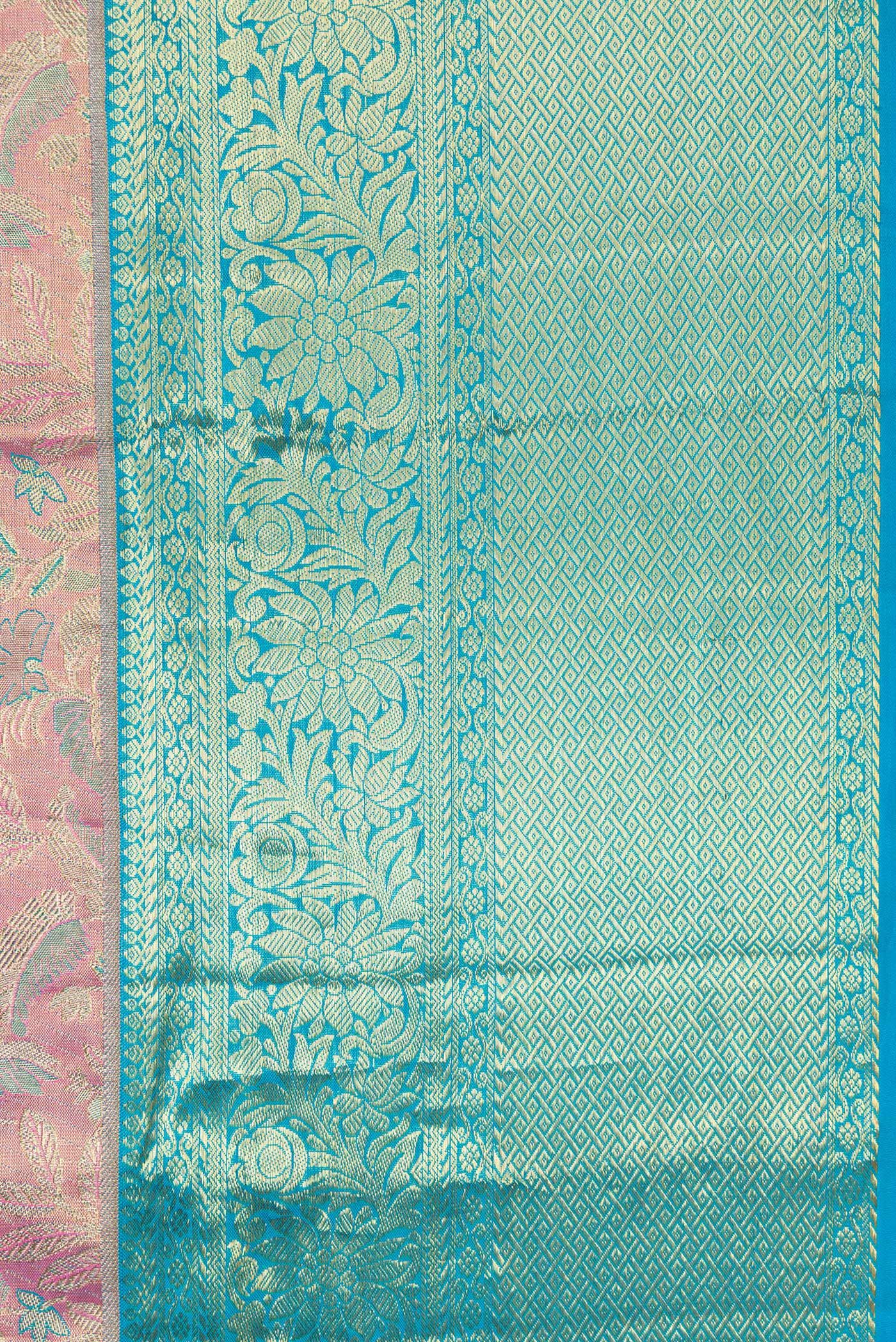 Border image of Pink Dual Tone Kanchipuram Tissue Silk Saree with Zari Brocade on the body and Zari Border. 