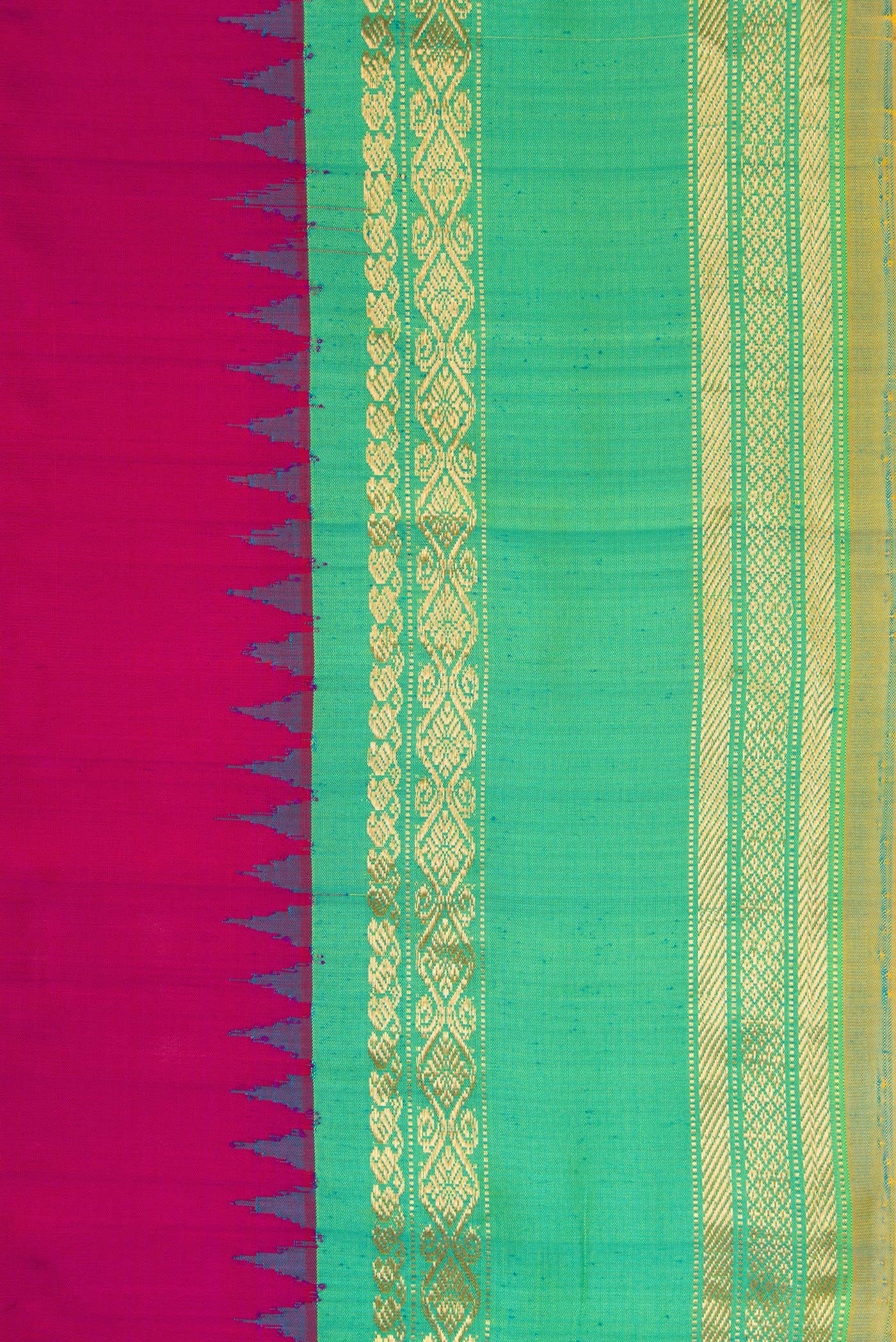 Border image of Pink Dual Tone Gadwal Silk Saree with Plain Body and Zari Border. 