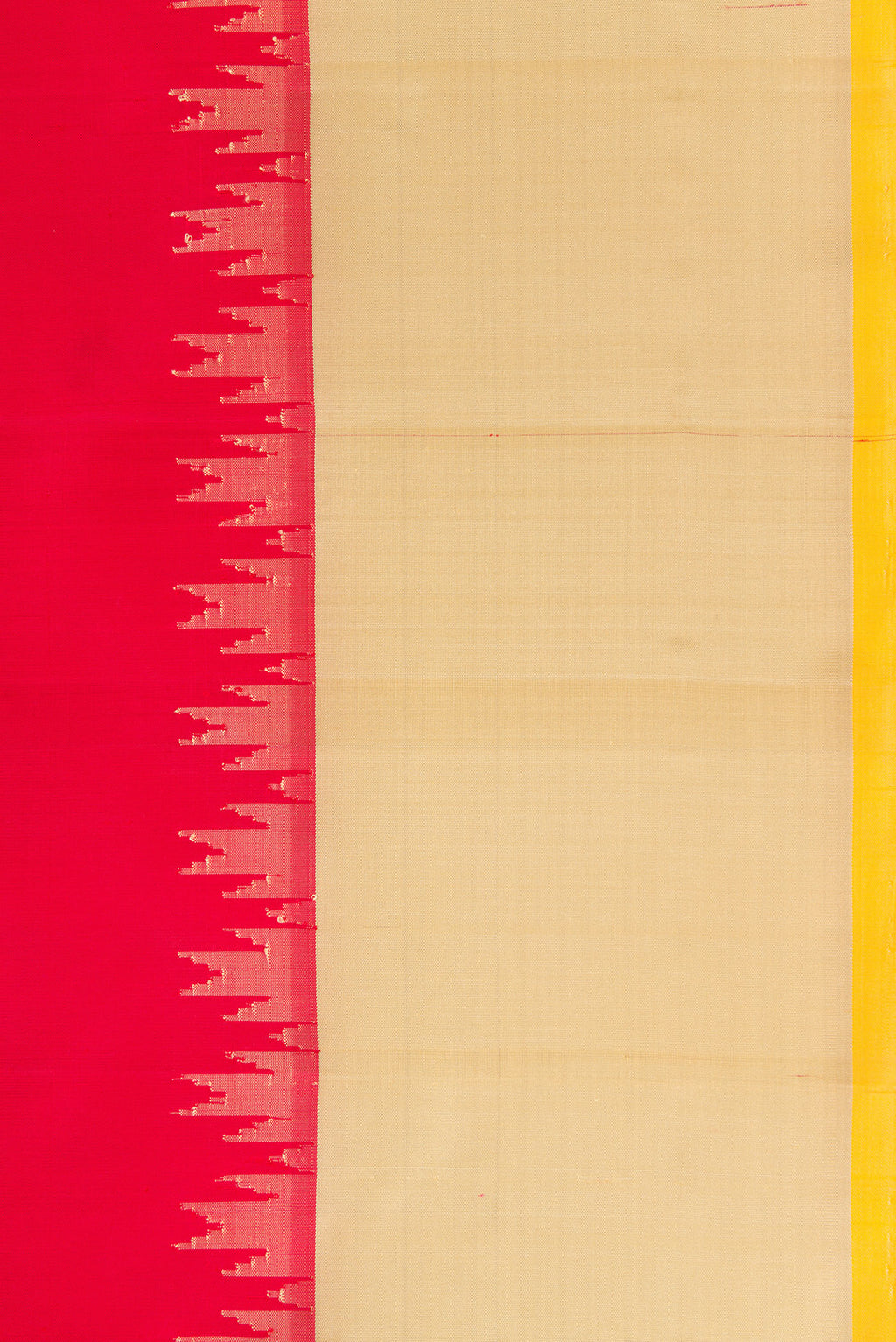 Border image of Red Dual Tone Gadwal Silk Saree with Plain Body and Temple Border. 