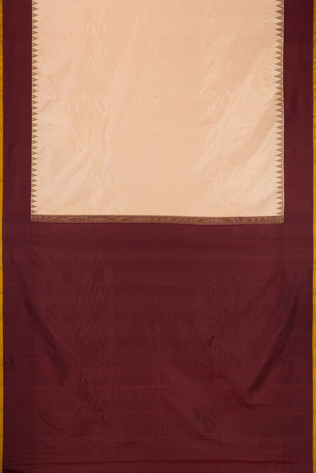 Flat view of Sandal Dual Tone Gadwal Silk Saree with Plain Body and Plain Border. 