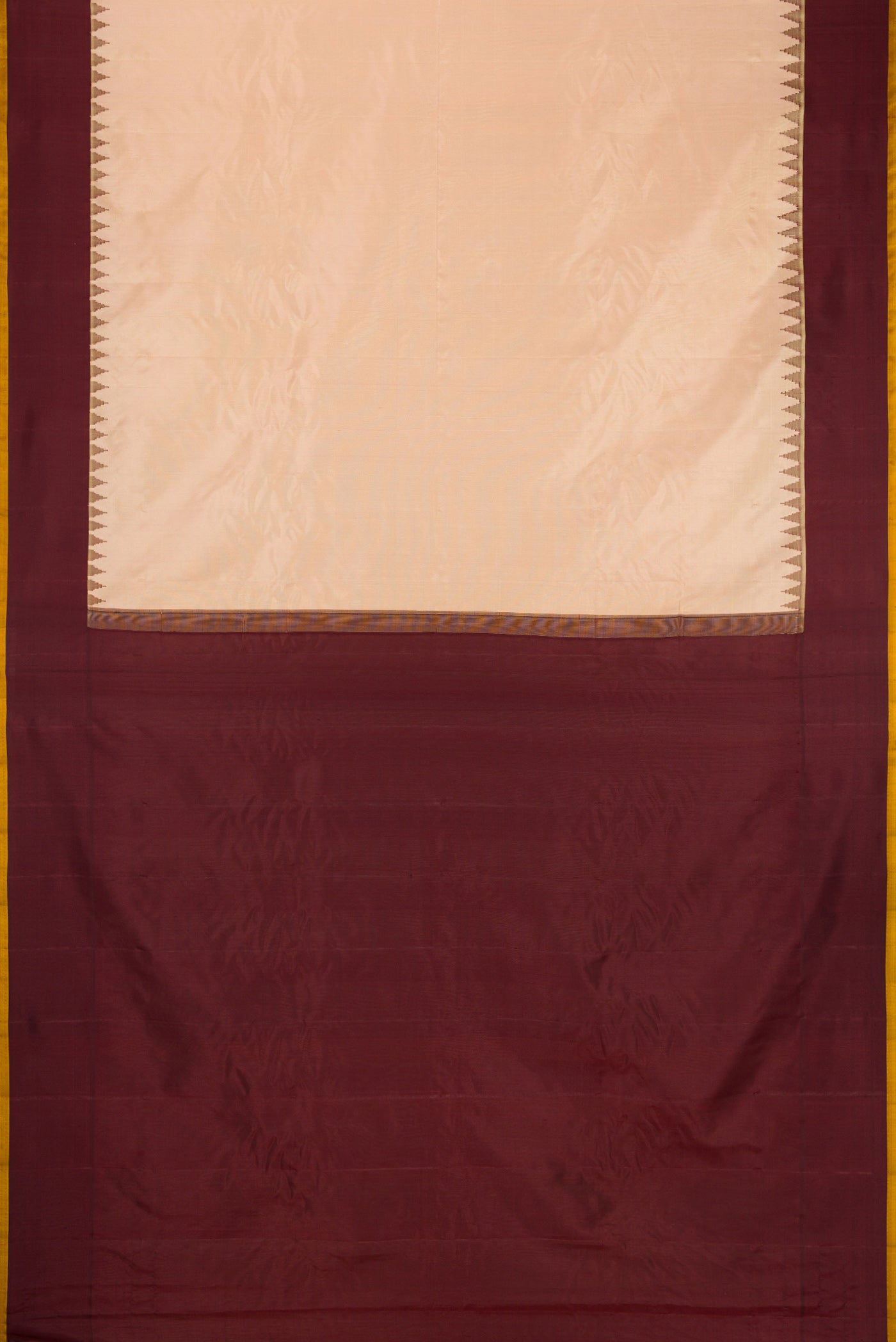 Flat view of Sandal Dual Tone Gadwal Silk Saree with Plain Body and Plain Border. 