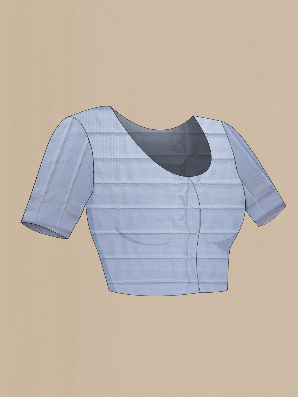 Close up image of the blouse of Light Blue Dual Tone Gadwal Silk Saree with Checked design on the body and Plain Border. 