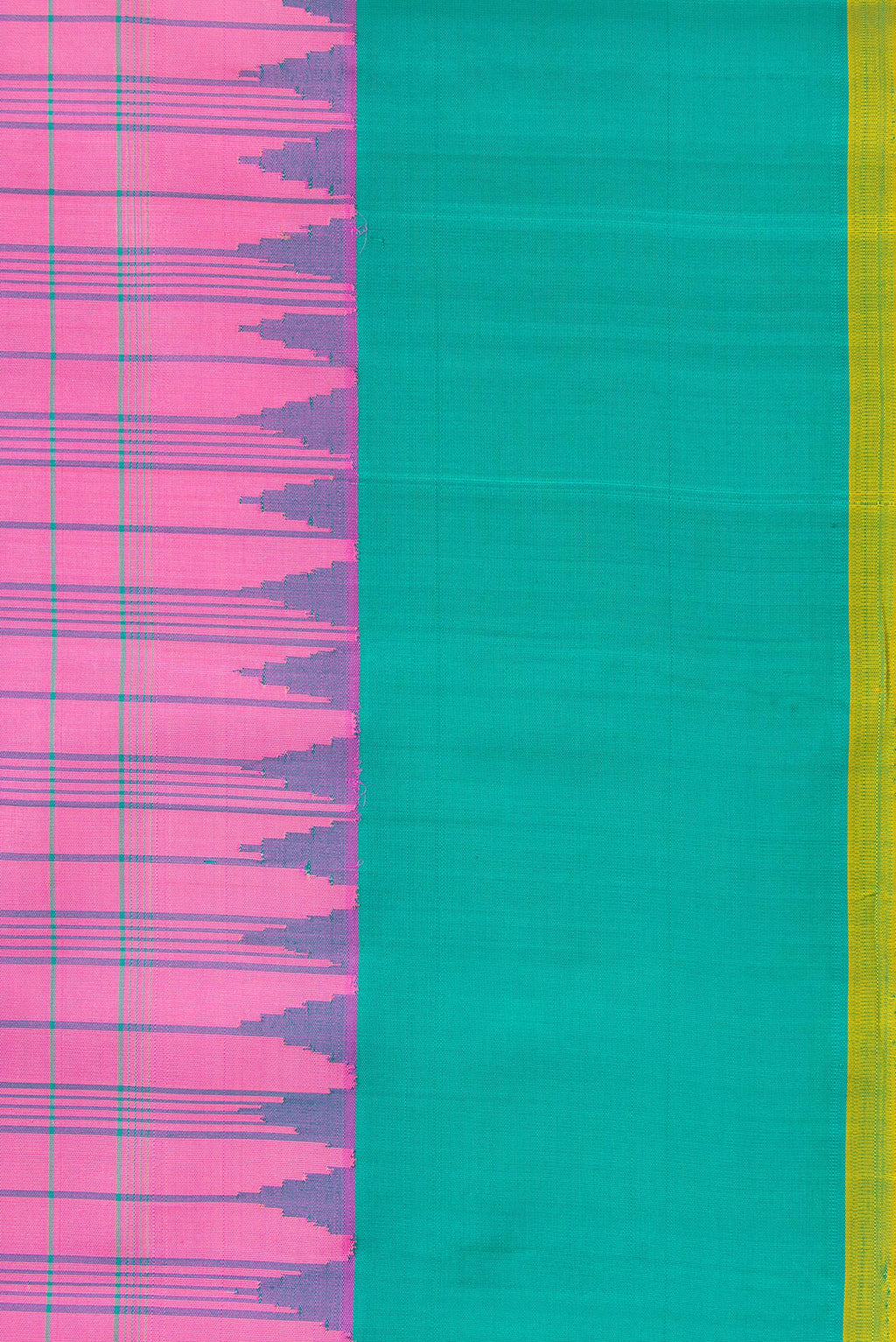 Border image of Pink Dual Tone Gadwal Silk Saree with Checked design on the body and Temple Border. 