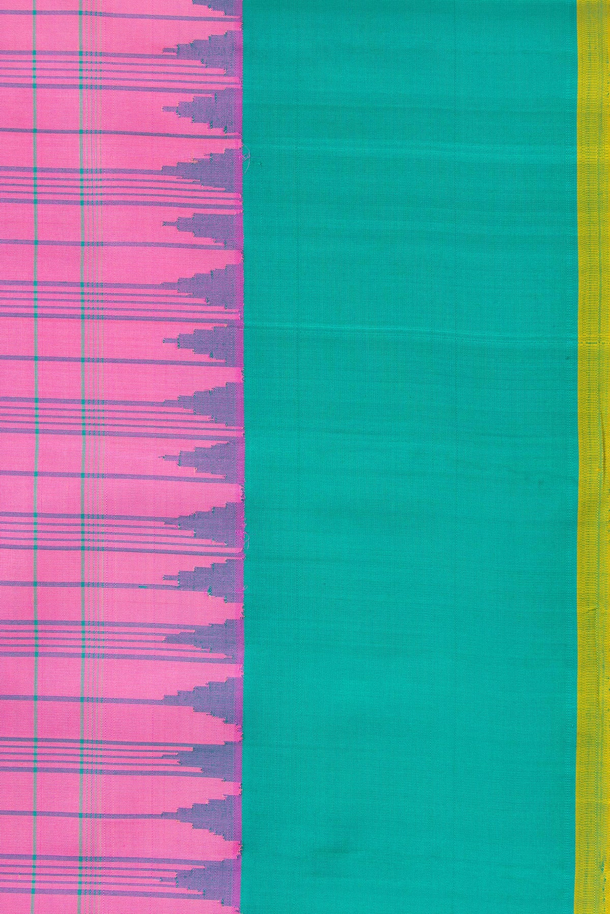 Border image of Pink Dual Tone Gadwal Silk Saree with Checked design on the body and Temple Border. 