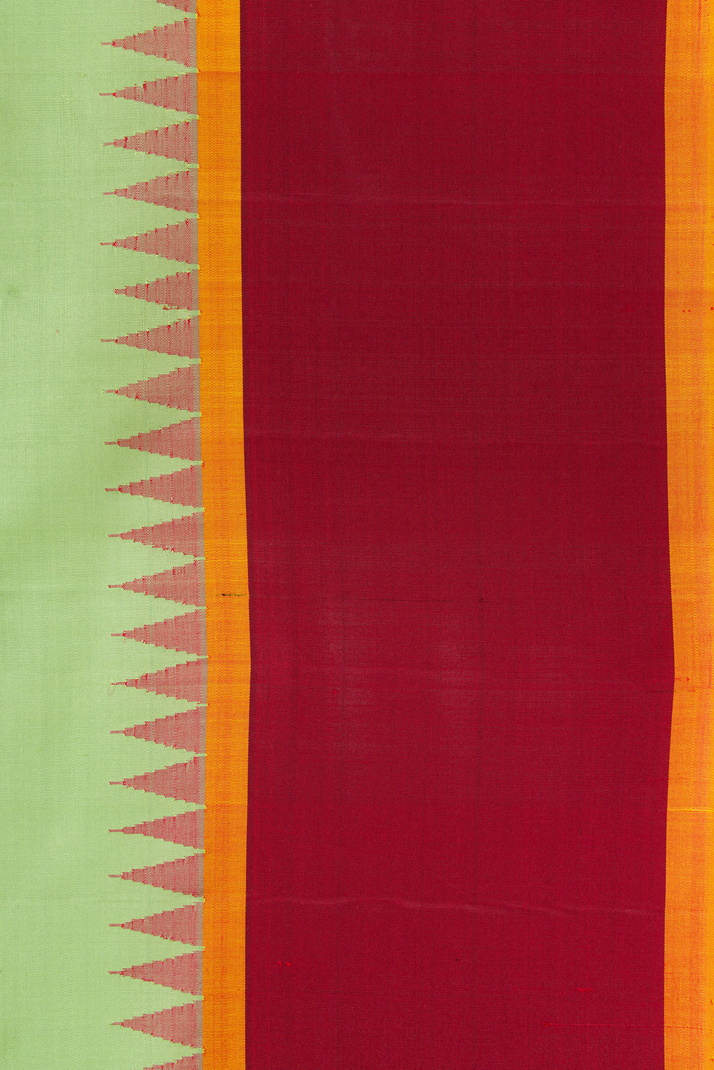 Border image of Pista Green Dual Tone Gadwal Silk Saree with Plain Body and Temple Border. 