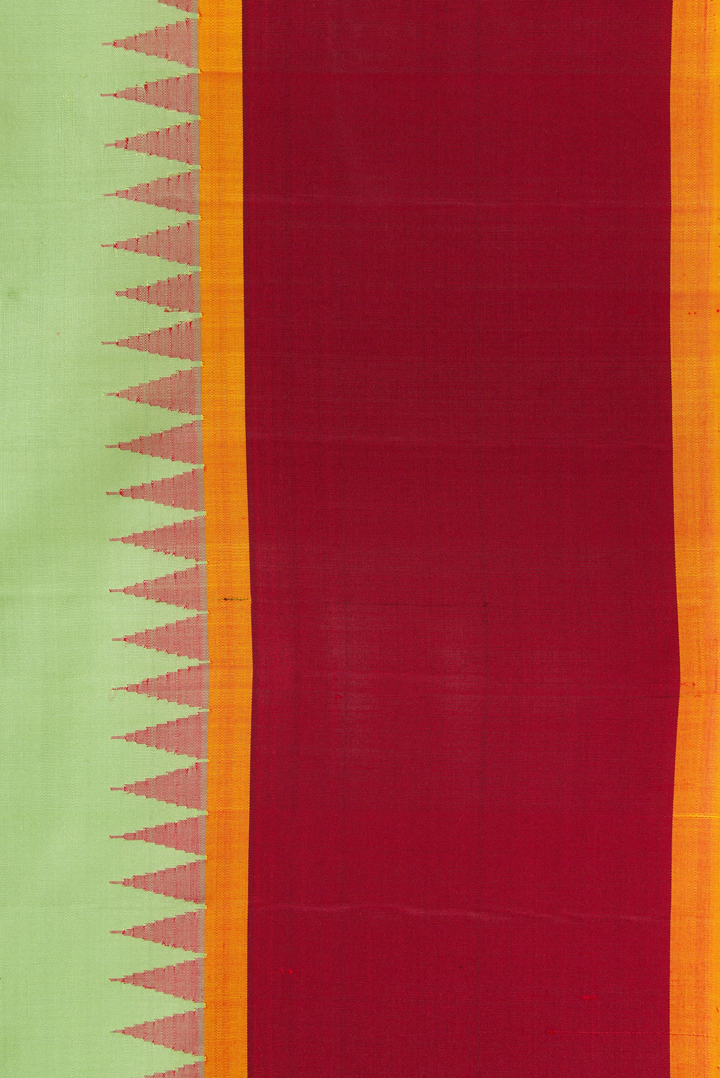 Border image of Pista Green Dual Tone Gadwal Silk Saree with Plain Body and Temple Border. 