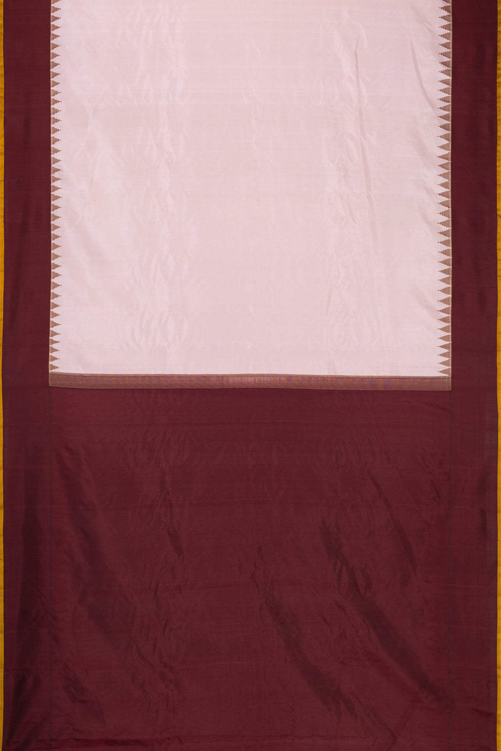 Flat view of Lilac Dual Tone Gadwal Silk Saree with Plain Body and Zari Border. 