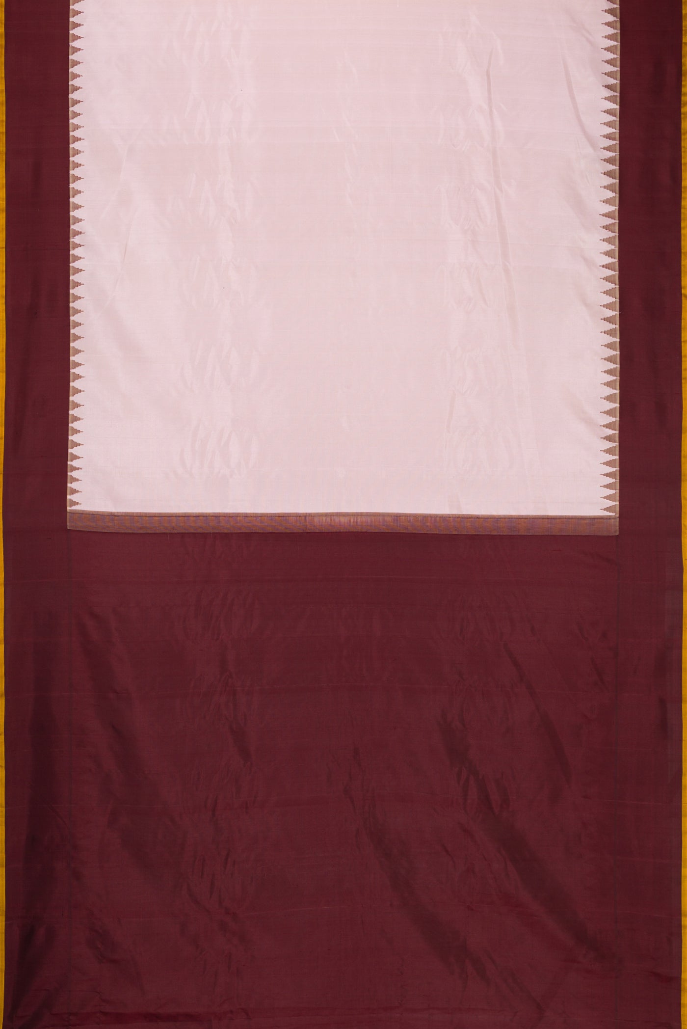 Flat view of Lilac Dual Tone Gadwal Silk Saree with Plain Body and Zari Border. 