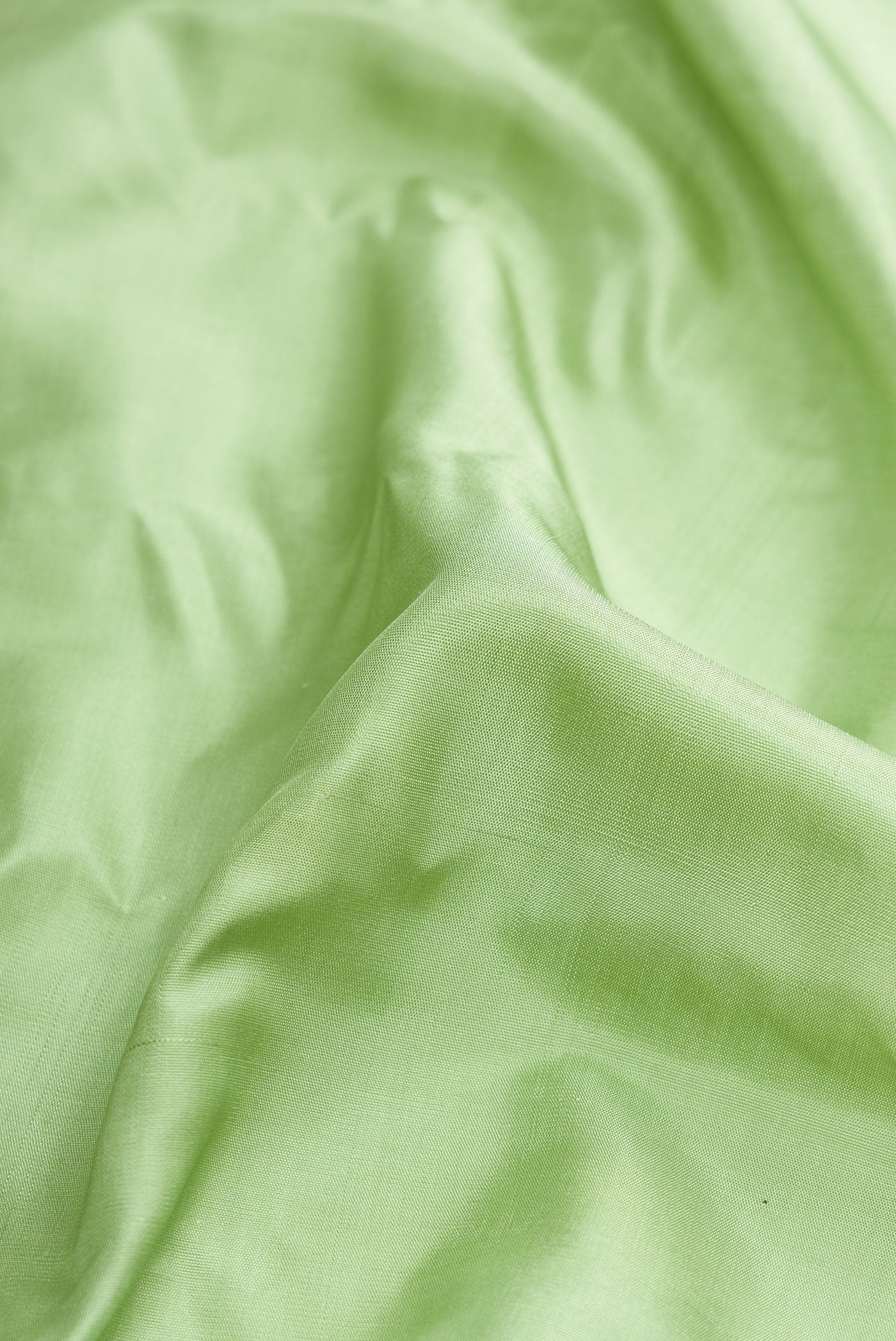 Close up of Light Green Dual Tone Gadwal Silk Saree with Zari Butta on the body and Zari Border.  displaying folds