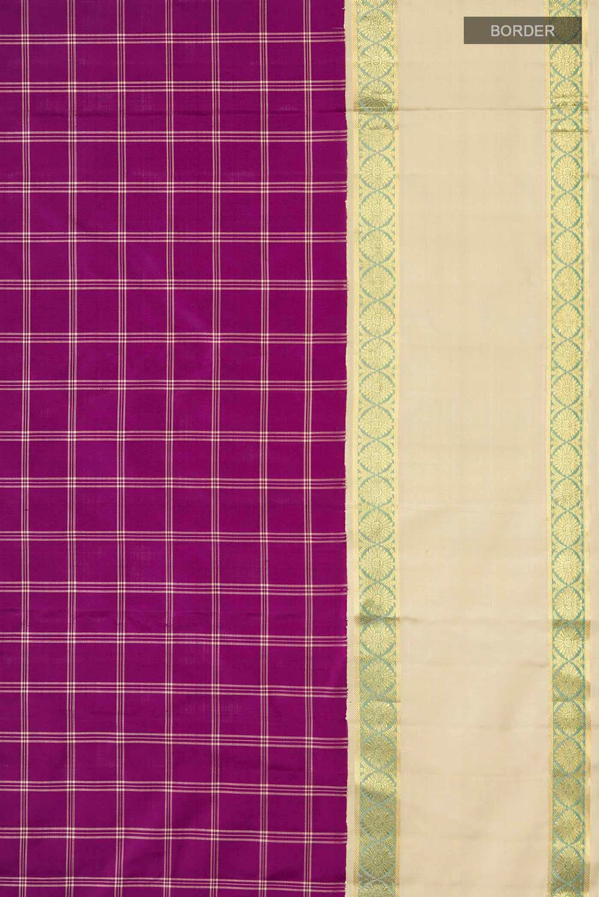Border image of Purple Kanchipuram Silk Saree with Checked design on the body and Zari Border