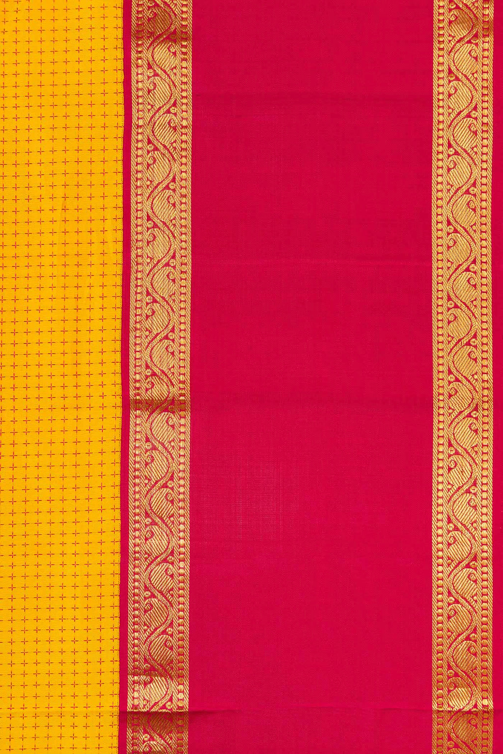 Border image of Pure Silk Pure Zari Yellow Dual Tone Kanjivaram Saree with Thread Butta on the body and Zari Border. 