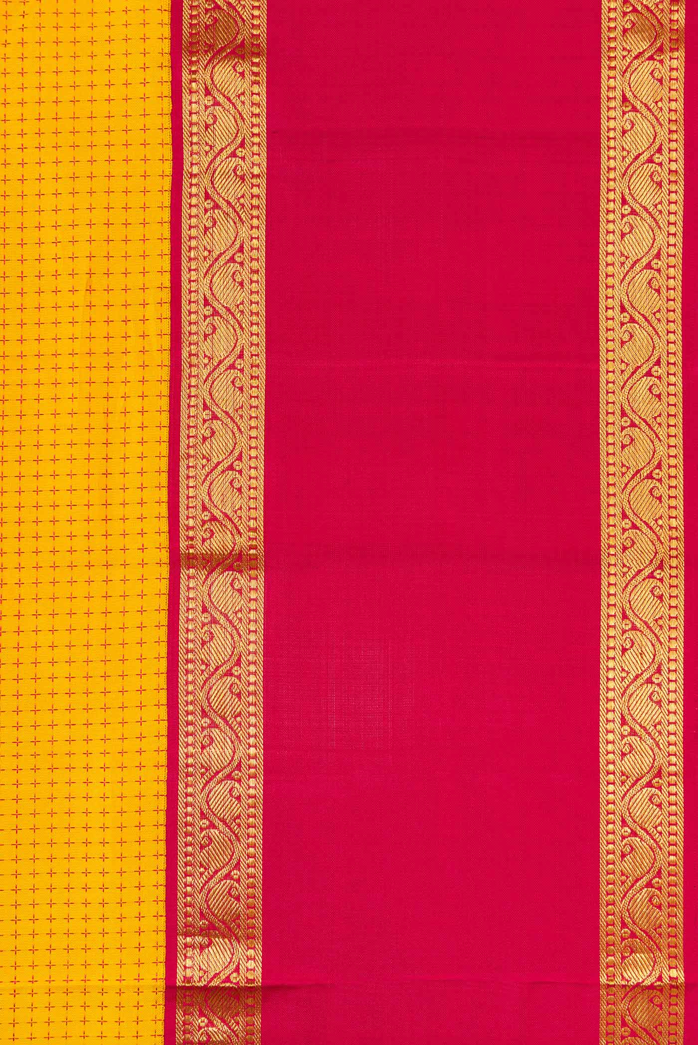 Border image of Pure Silk Pure Zari Yellow Dual Tone Kanjivaram Saree with Thread Butta on the body and Zari Border. 