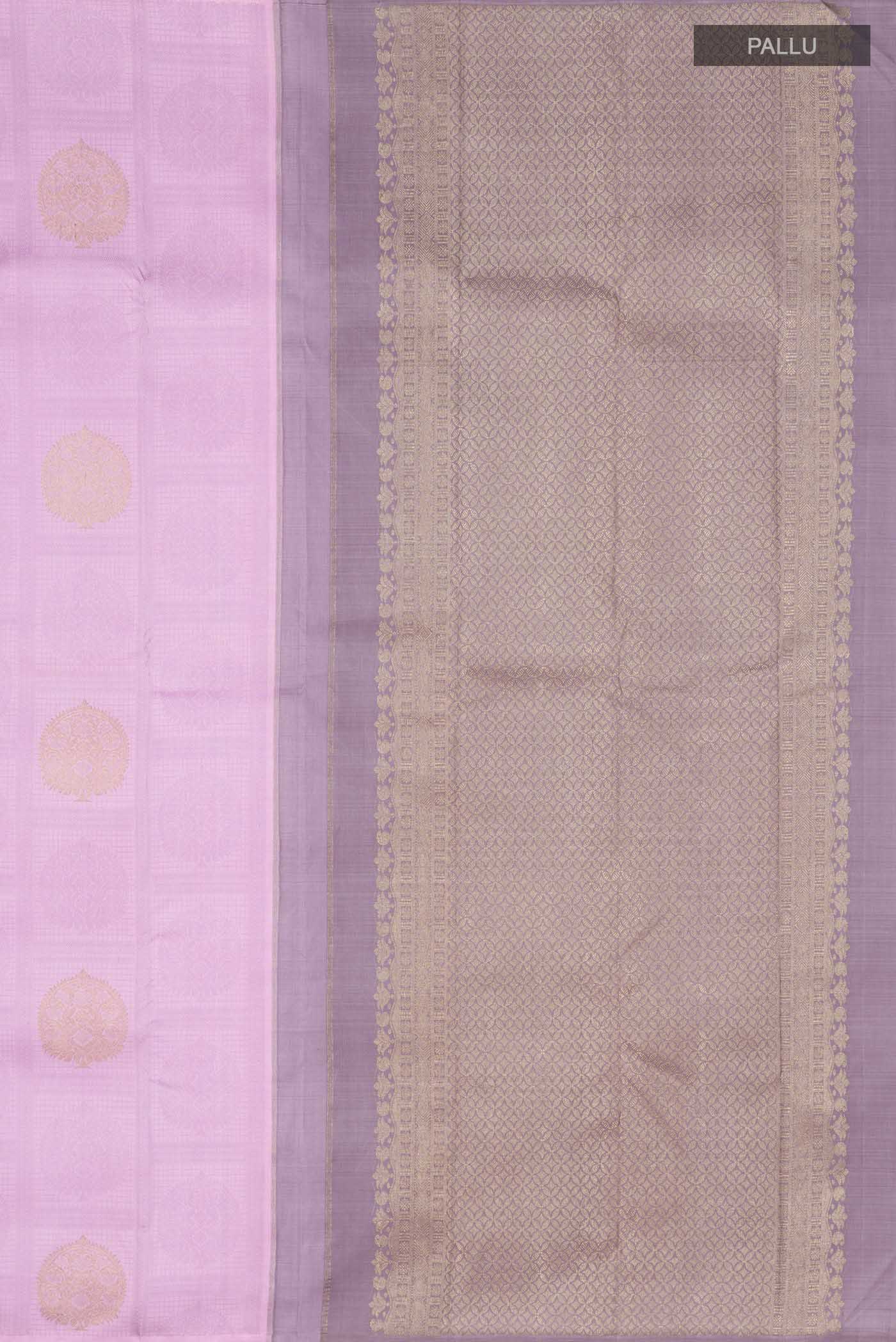 Close up image of the pallu of Pink Kanchipuram Silk Saree with Half And Half on the body and Without Border