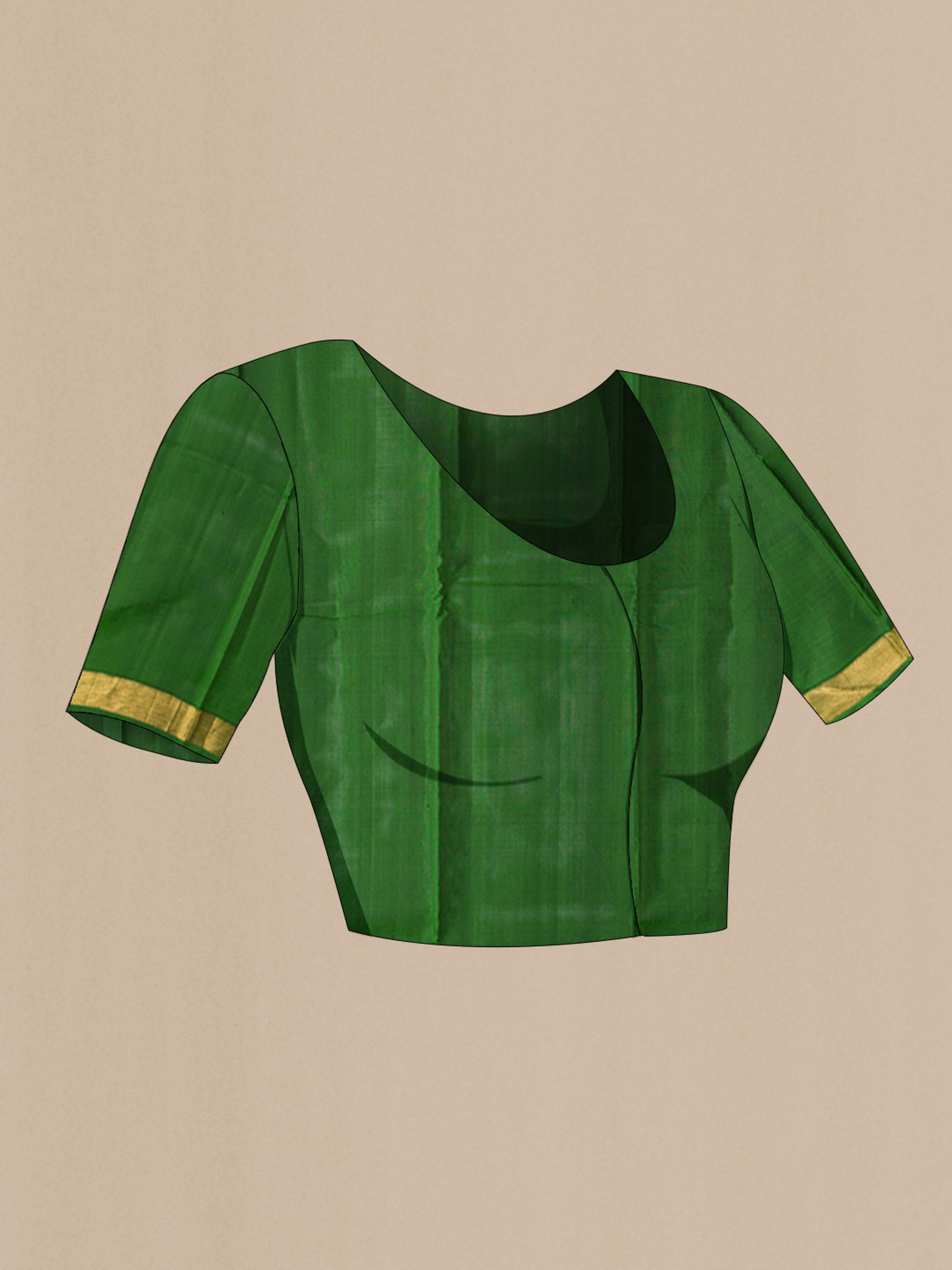 Close up image of the blouse of Black Kanchipuram Silk Saree with Plain Body and Zari Border