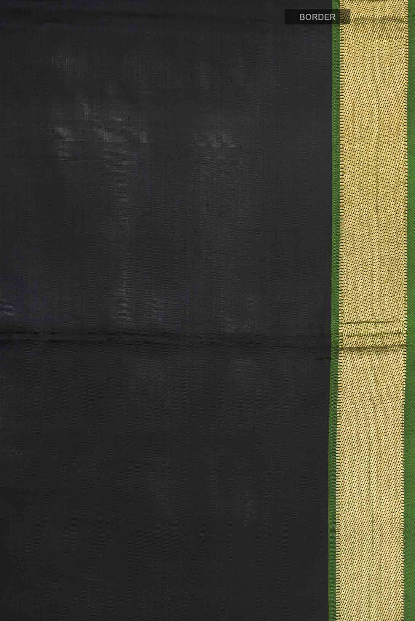 Border image of Black Kanchipuram Silk Saree with Plain Body and Zari Border