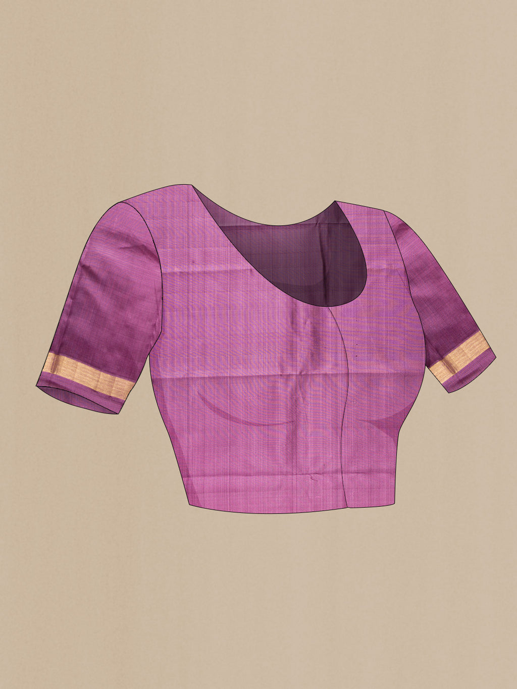 Close up image of the blouse of Pink Dual Tone Kanjivaram Silk Saree with Plain Body and Zari Border. 