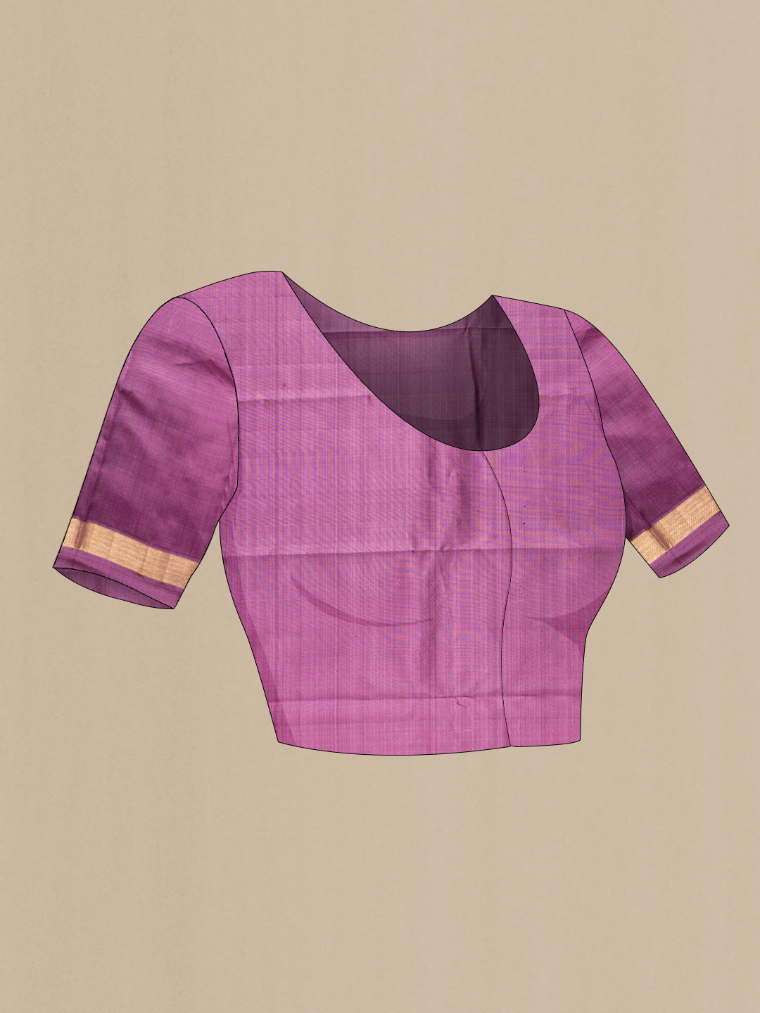 Close up image of the blouse of Pink Dual Tone Kanjivaram Silk Saree with Plain Body and Zari Border. 