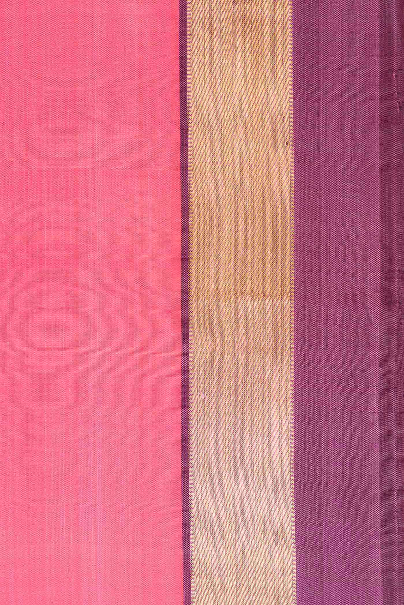 Border image of Pink Dual Tone Kanjivaram Silk Saree with Plain Body and Zari Border. 