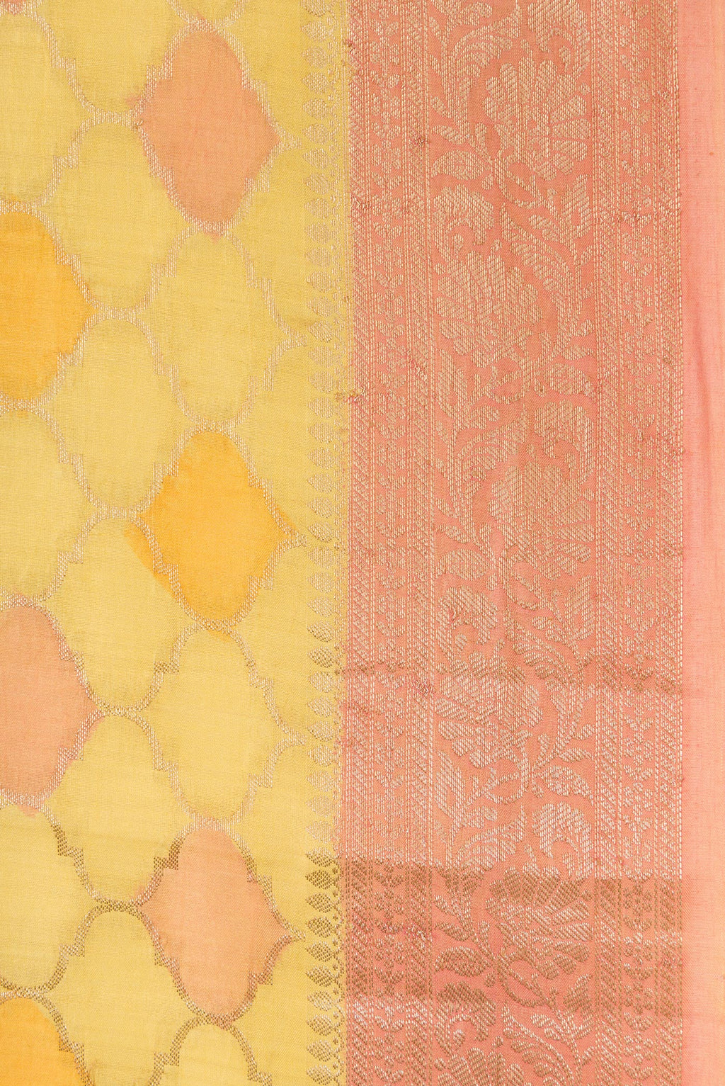 Border image of Lemon Yellow Dual Tone Tussar Silk Saree with Zari Brocade on the body and Fancy Border. 