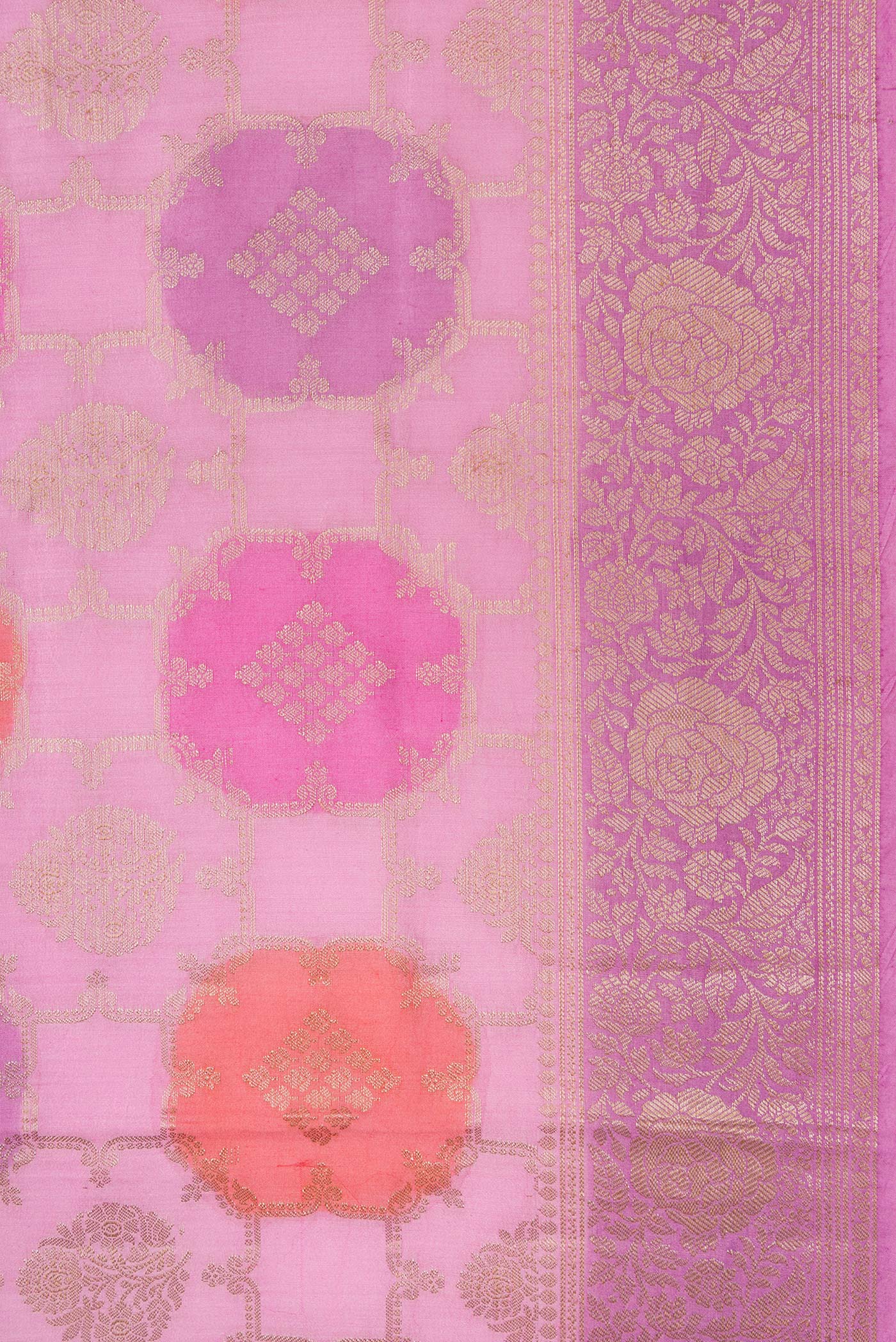 Border image of Lavender Dual Tone Tussar Silk Saree with Zari Brocade on the body and Zari Border. 