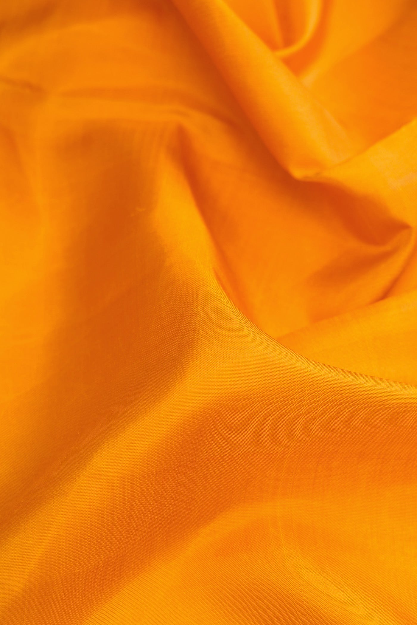 Close up of Pure Silk Pure Zari Mustard Dual Tone Kanchipuram Nine Yards Saree with Stripes on the body and Zari Border.  displaying folds